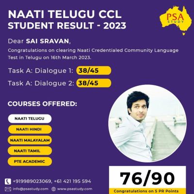 PSA Study NAATI CCL Telugu Academic Score Report