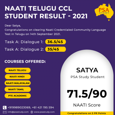 PSA Study NAATI CCL Telugu Academic Score Report