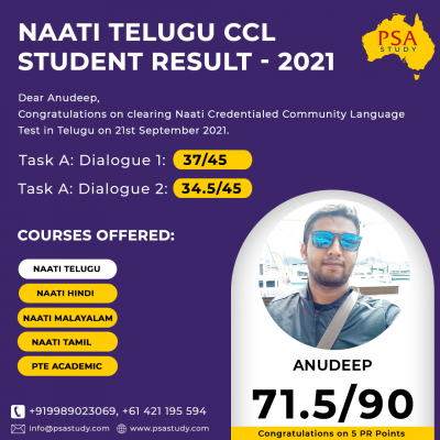 PSA Study NAATI CCL Telugu Academic Score Report