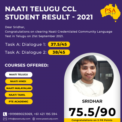 PSA Study NAATI CCL Telugu Academic Score Report