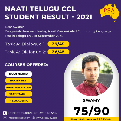 PSA Study NAATI CCL Telugu Academic Score Report