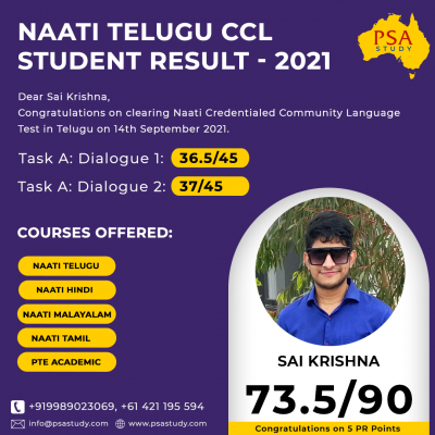 PSA Study NAATI CCL Telugu Academic Score Report