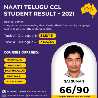 PSA Study NAATI CCL Telugu Academic Score Report