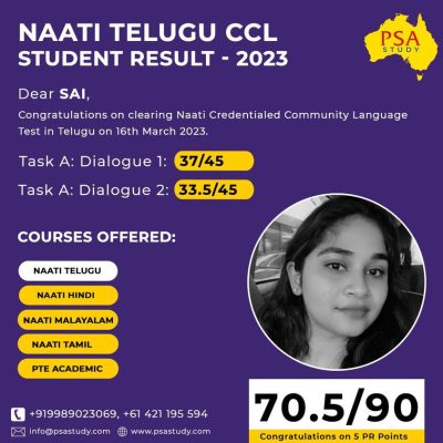 PSA Study NAATI CCL Telugu Academic Score Report